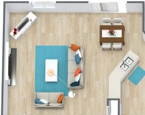 Three dimensional rendering of a three bedroom town home in Lenexa, Kansas